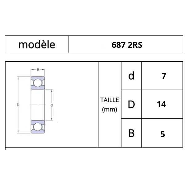 roulement a billes 687 2rs 7x14x5mm dimension 687rs meca eleck