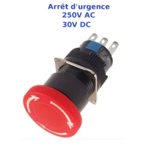 bouton d'arrêt d'urgence, interrupteur coup de poing 16mm 250V meca eleck